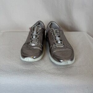 ECCO Soft 7 Metallic Leather Bungee Lace Sneakers Pewter Women 41 US 10-10.5